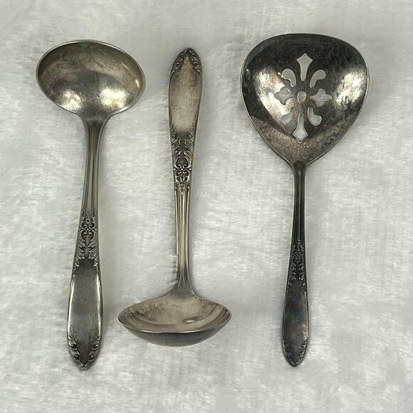 Vintage National Silver Plate Hostess Set Slotted & Gravy Ladles Ornate 3 Pc - Picture 1 of 9